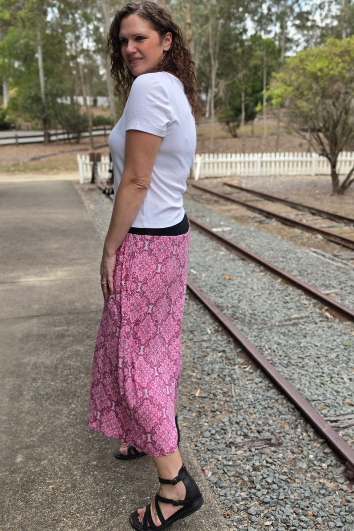 Fuchsia Lattice 7/8 Palazzo Pants