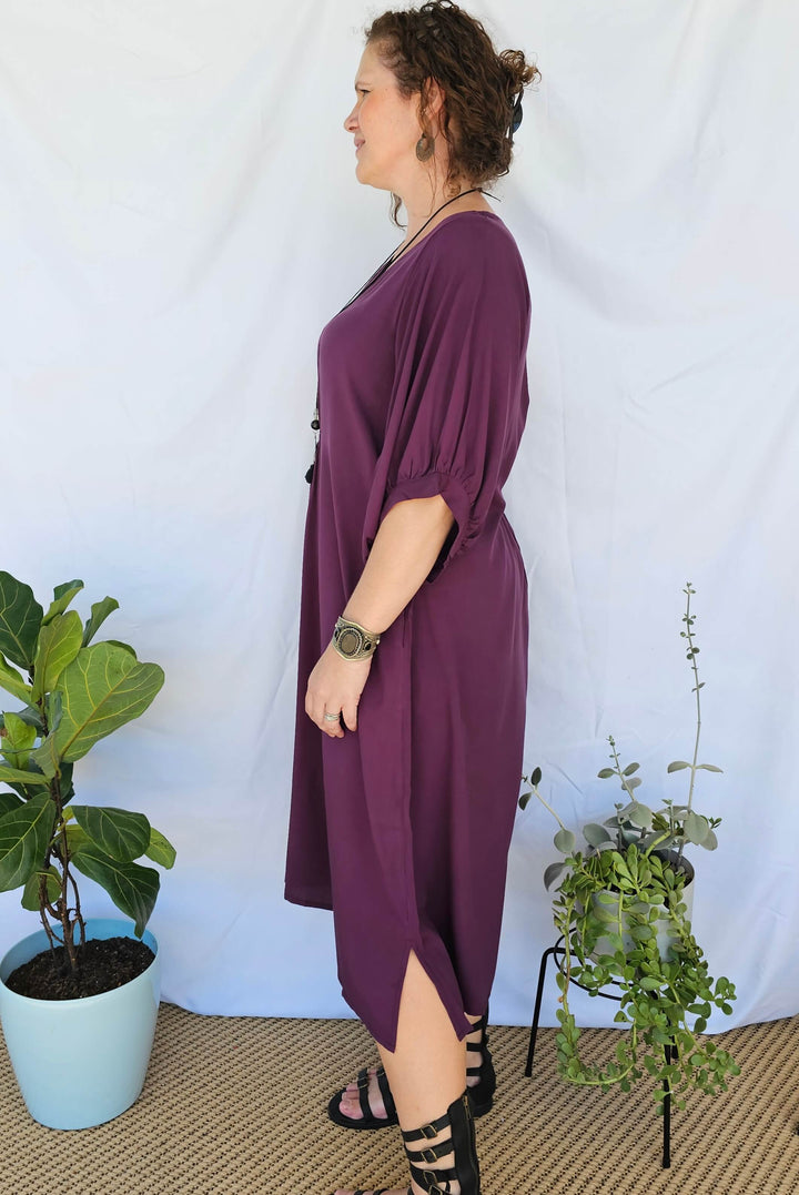 Plum Isla Dress with Bell Sleeve