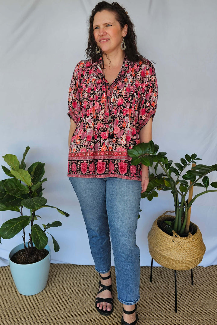 Fuschia Bloom Top with Bell Sleeve