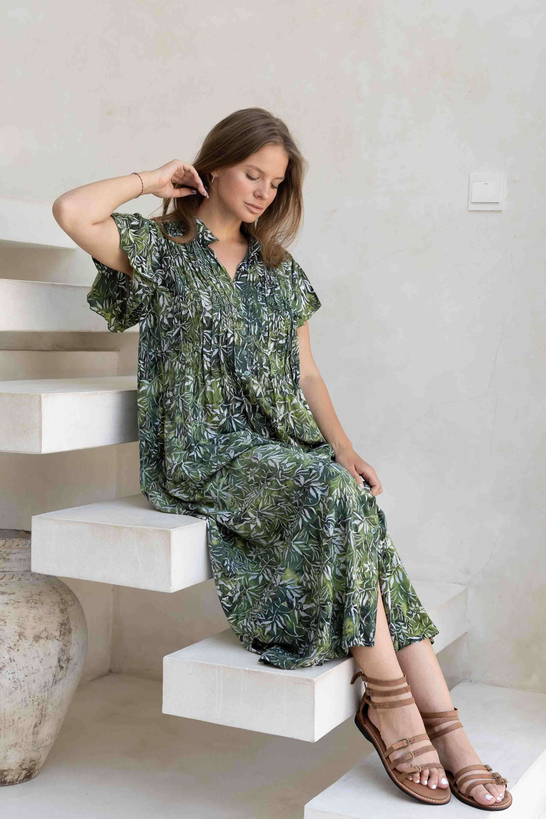 Lush Green Maxi Dress With Frill Sleeve