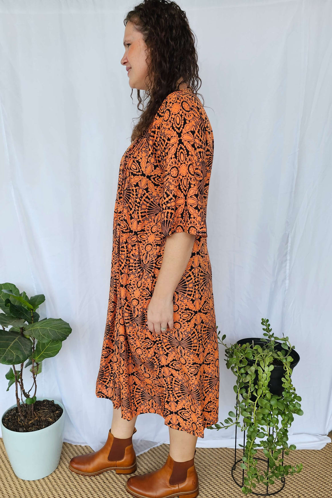 Orange Mandala Luna Midi Dress