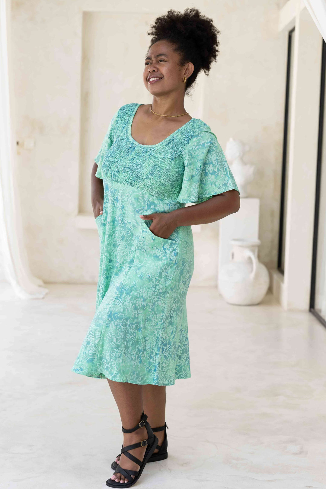 Mint Shirred Dress