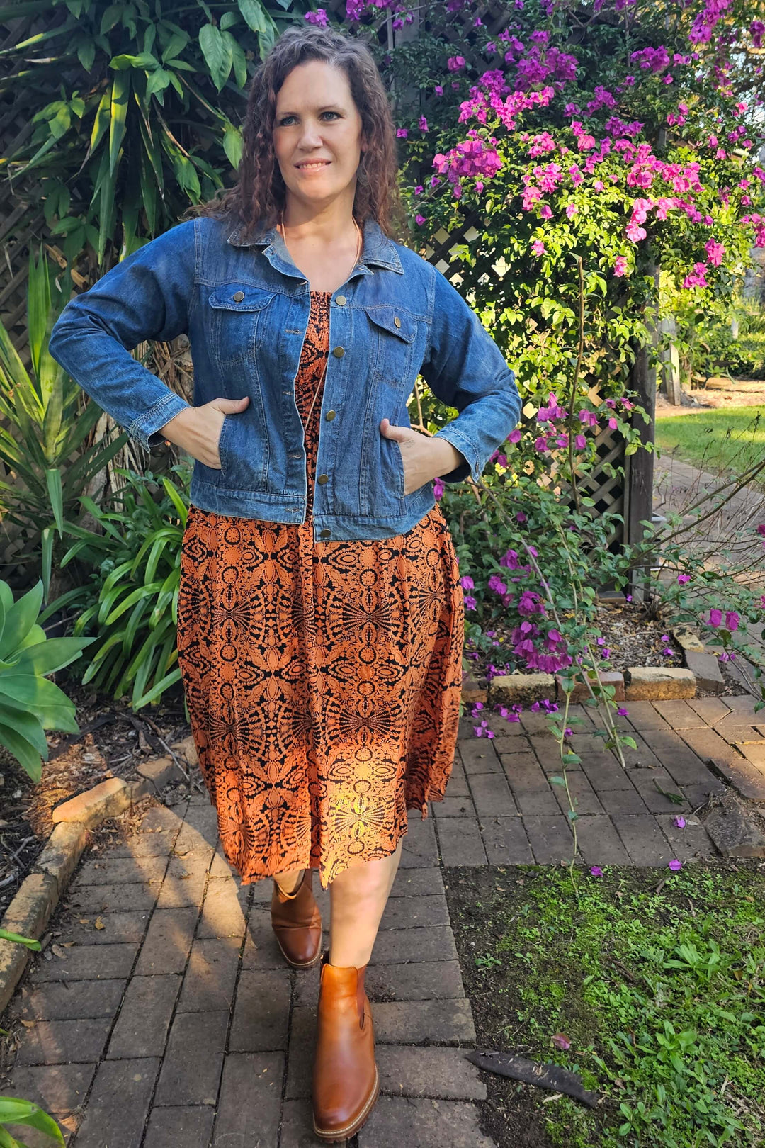 Orange Mandala Ivy Midi Dress