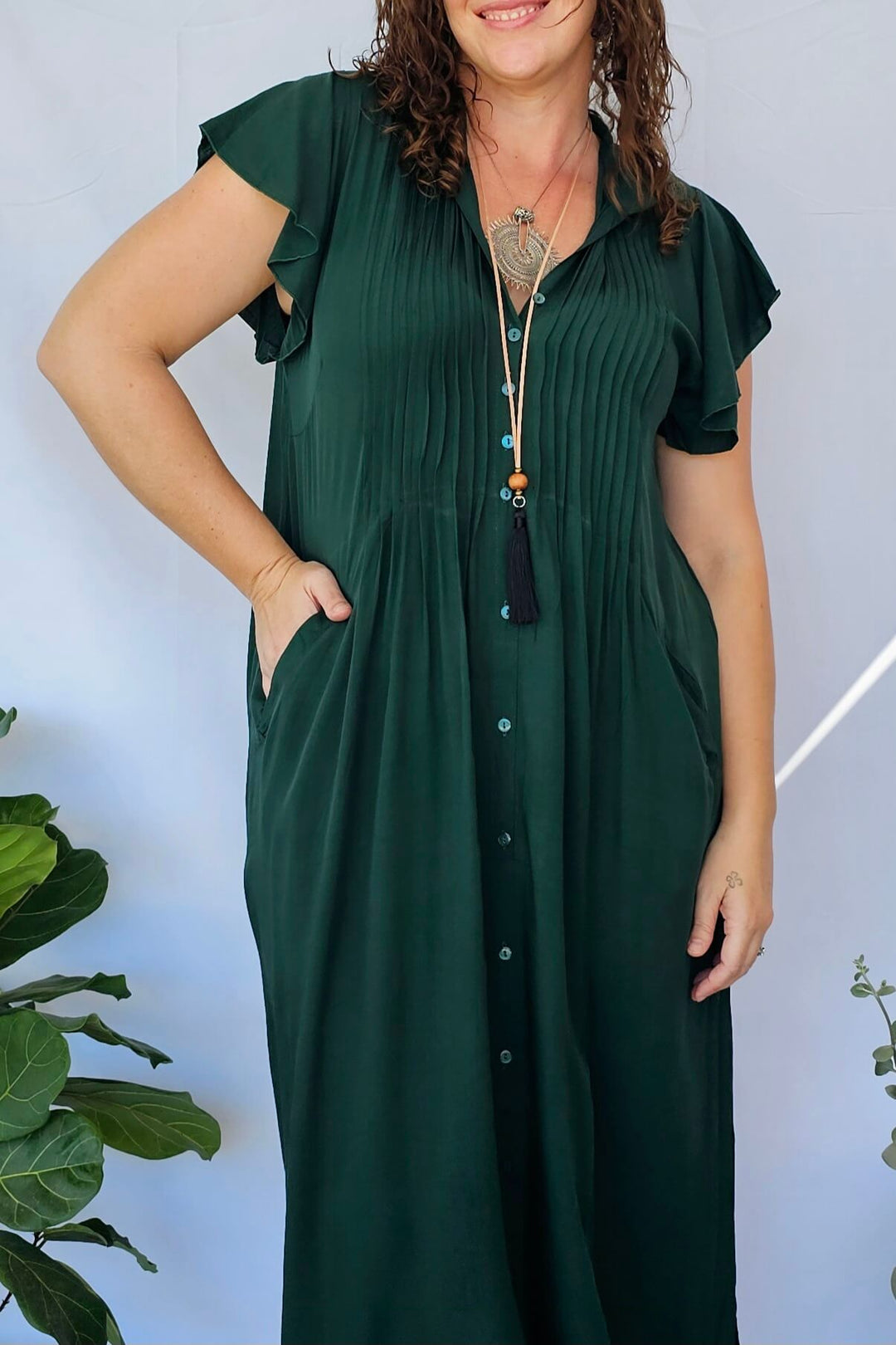 Moody Green Maxi Dress With Frill Sleeve
