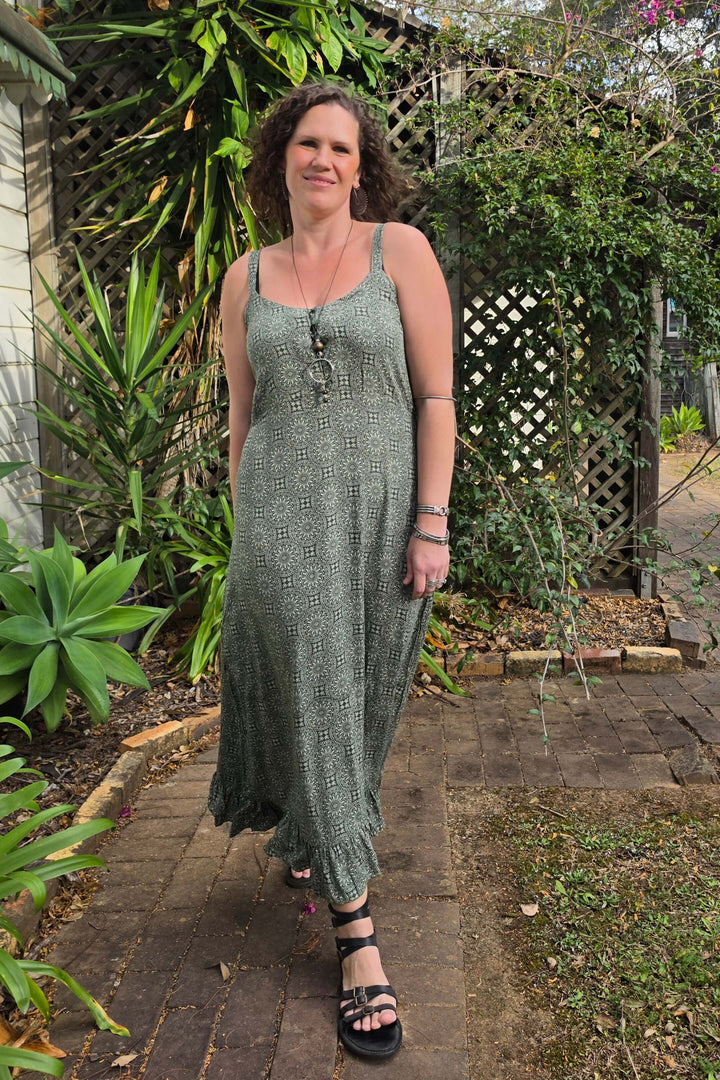 Khaki Rosette Solana Maxi Dress