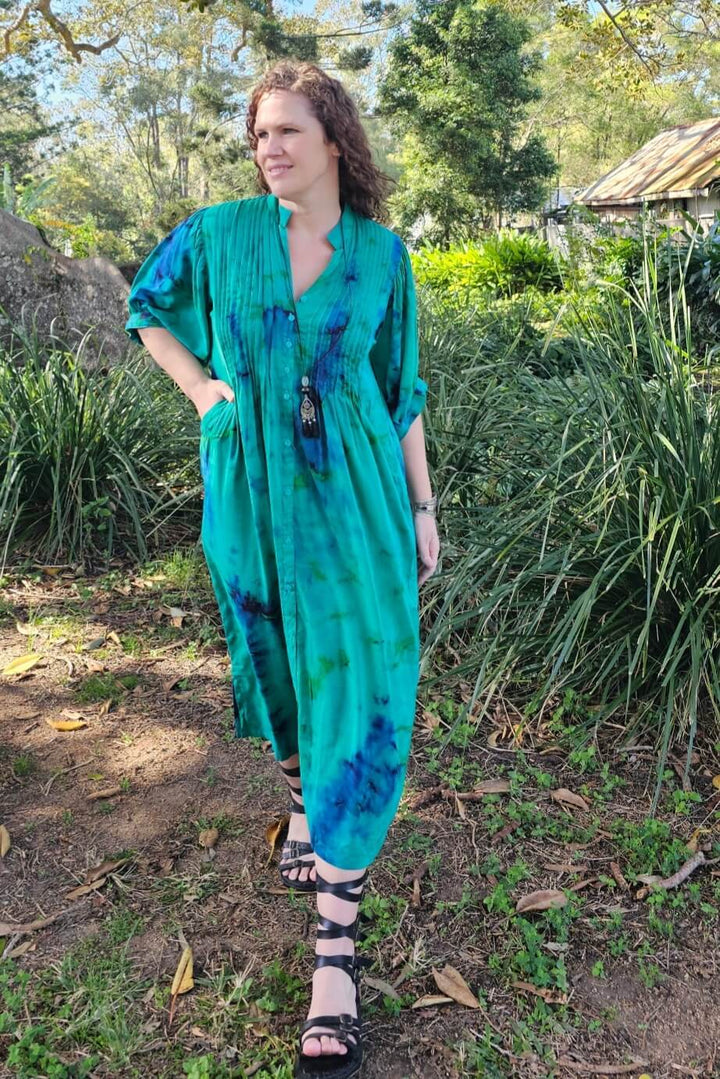 Jade Cotton Maxi Dress with Bell Sleeve