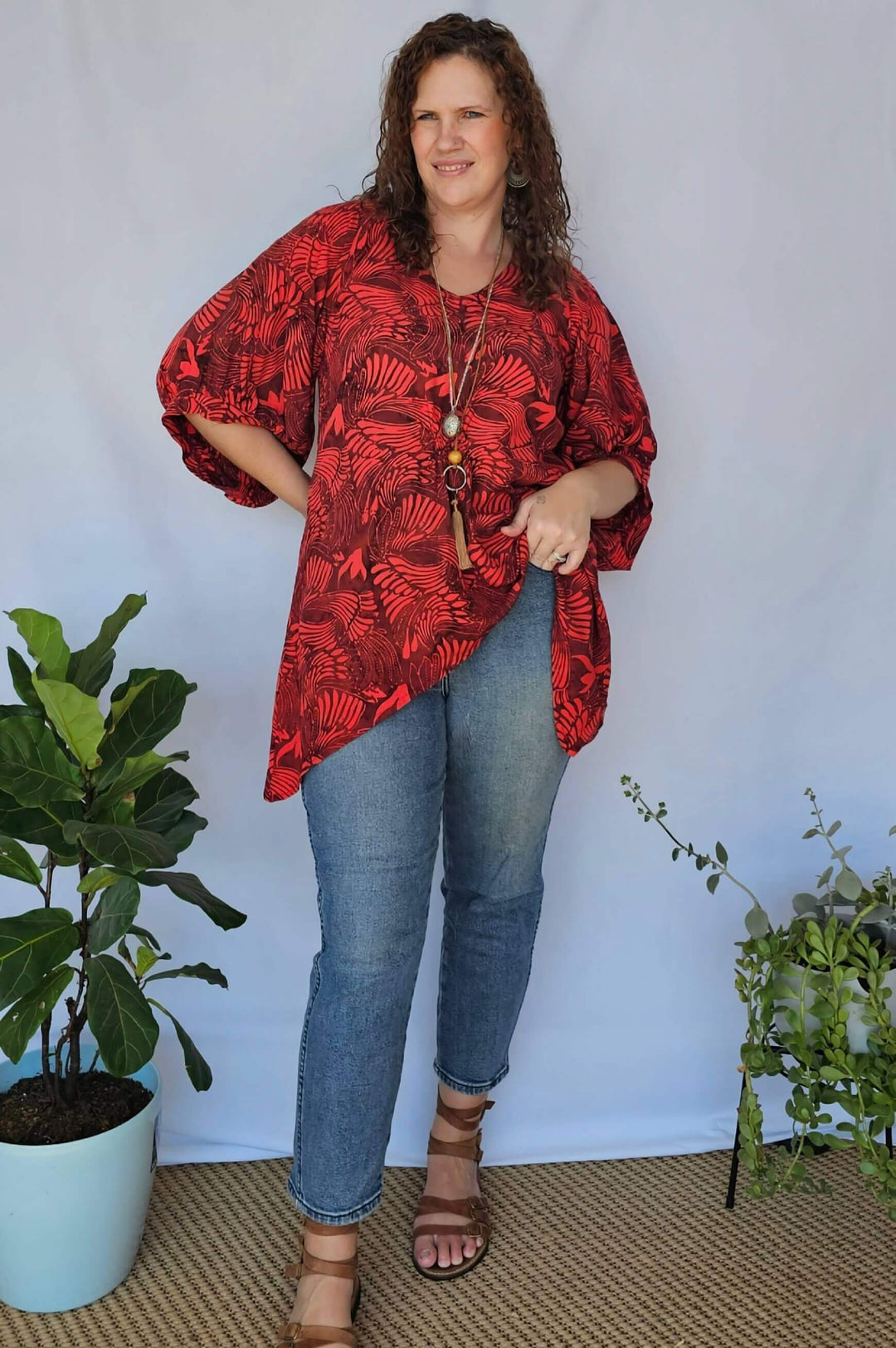 Wine Isla Top with Bell Sleeve