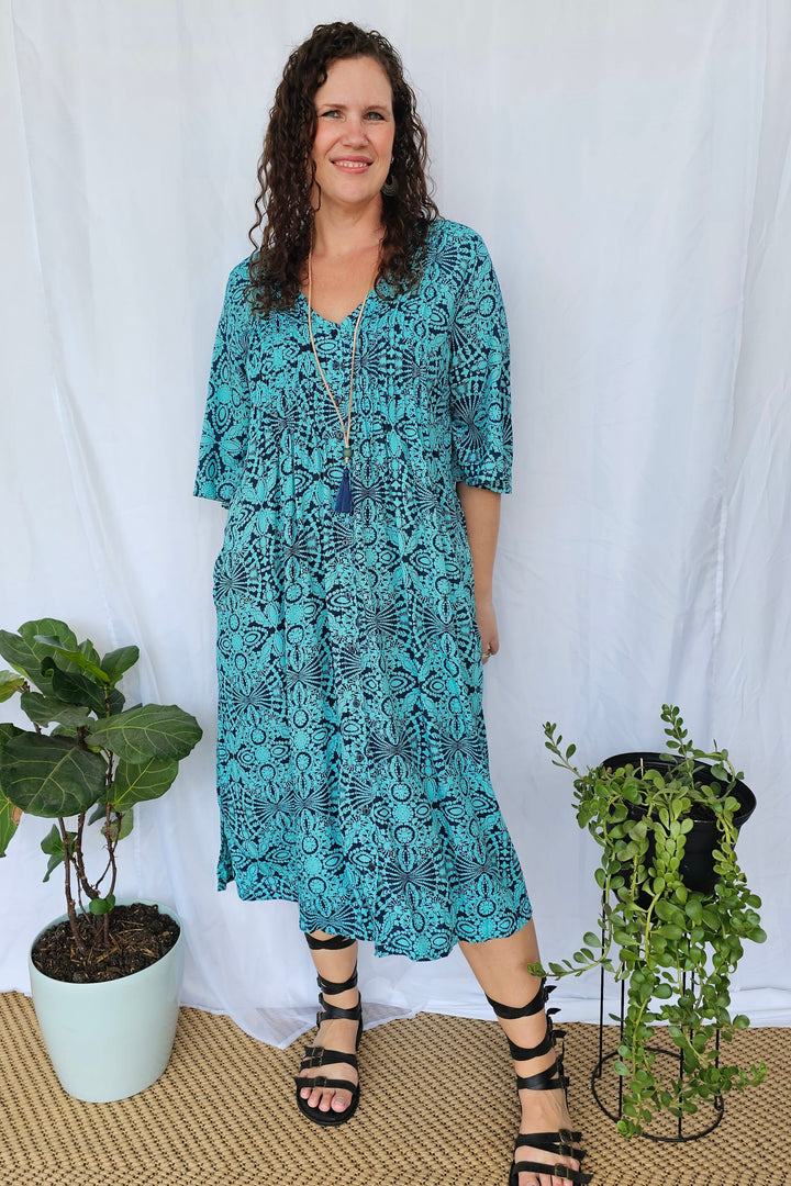 Blue Mandala Luna Midi Dress