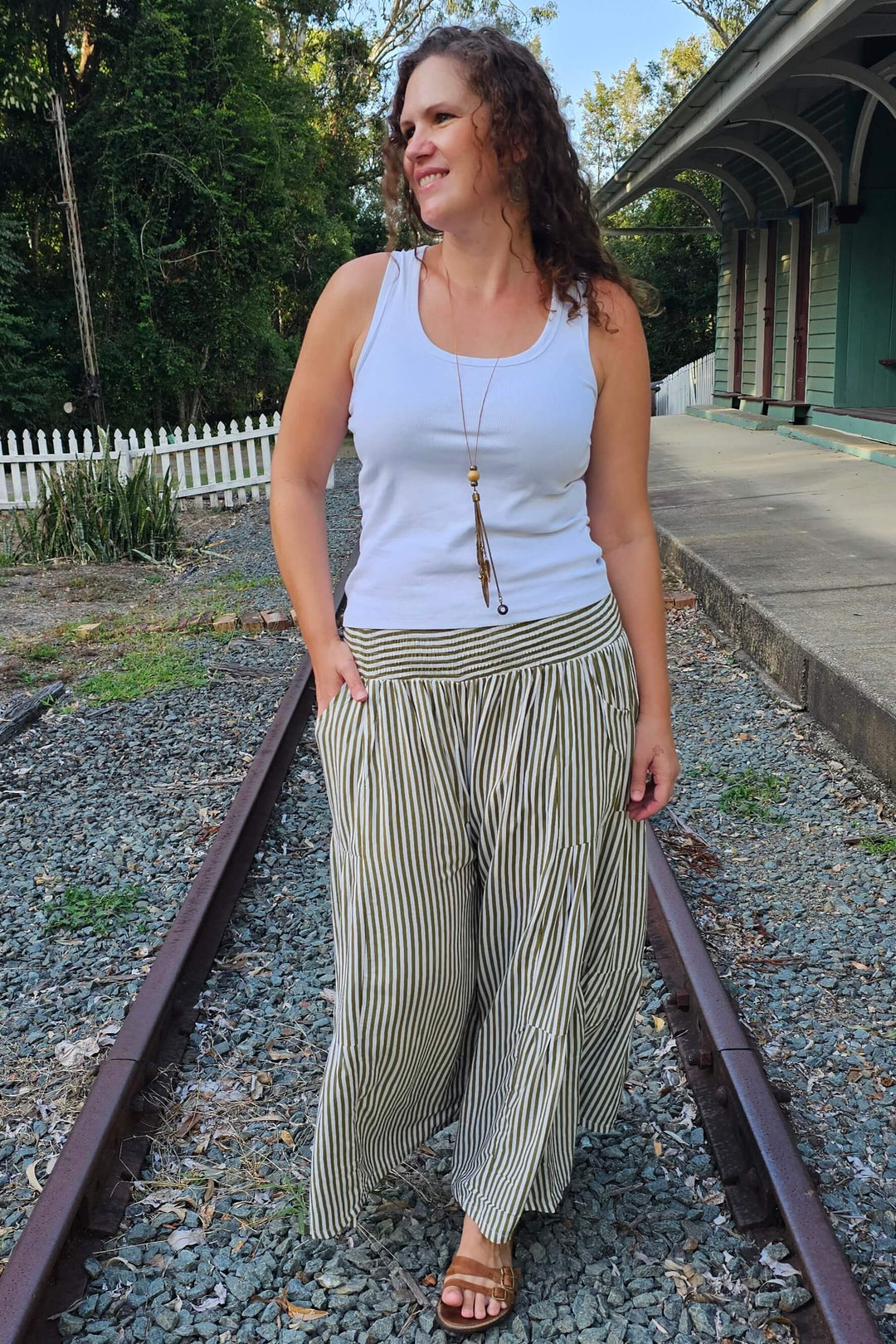 Peridot Stripe Frill Pants