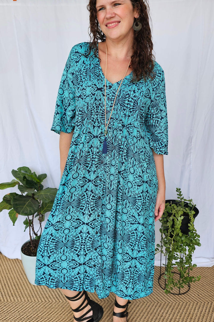 Blue Mandala Luna Midi Dress