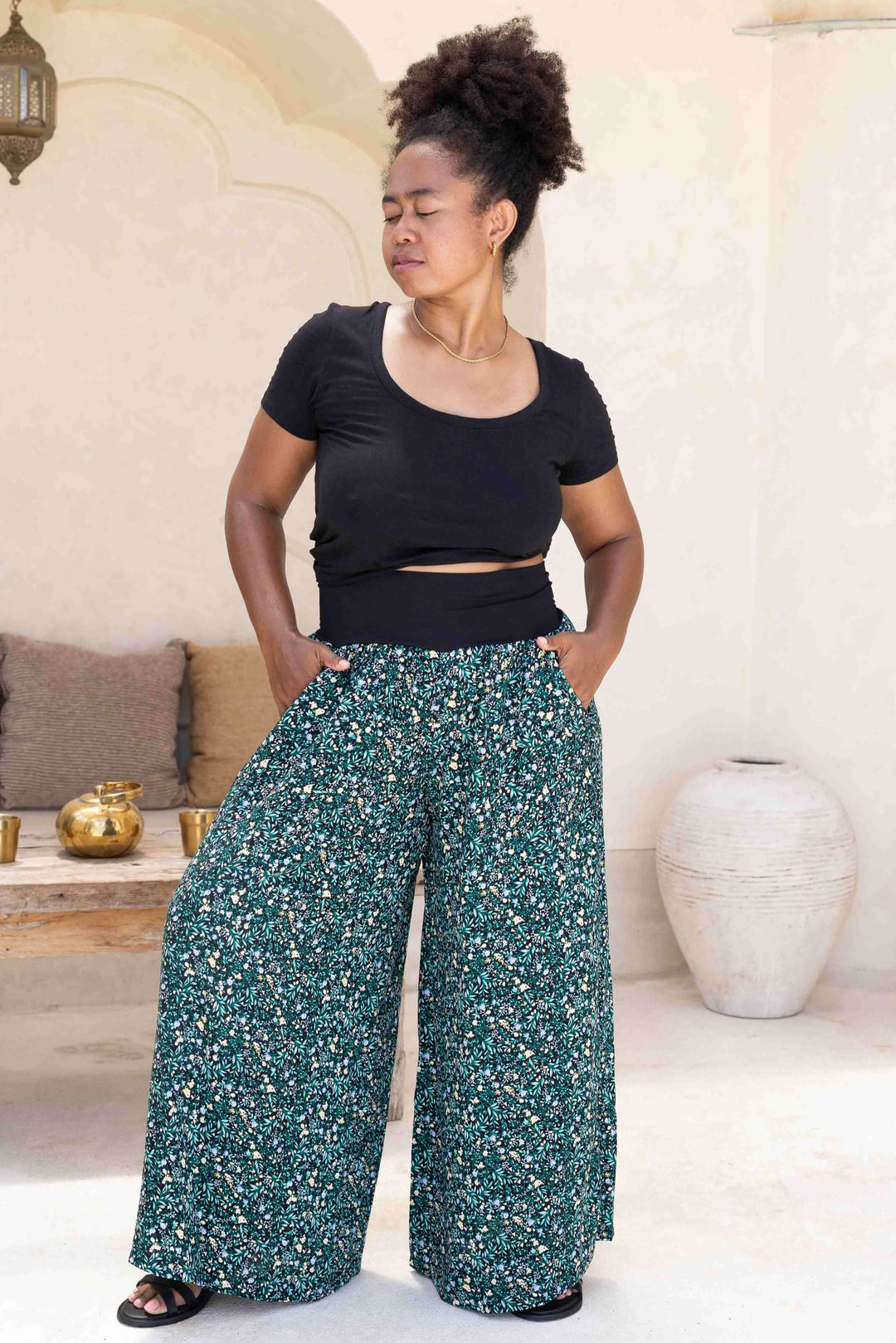 Green Blossom Palazzo Pants