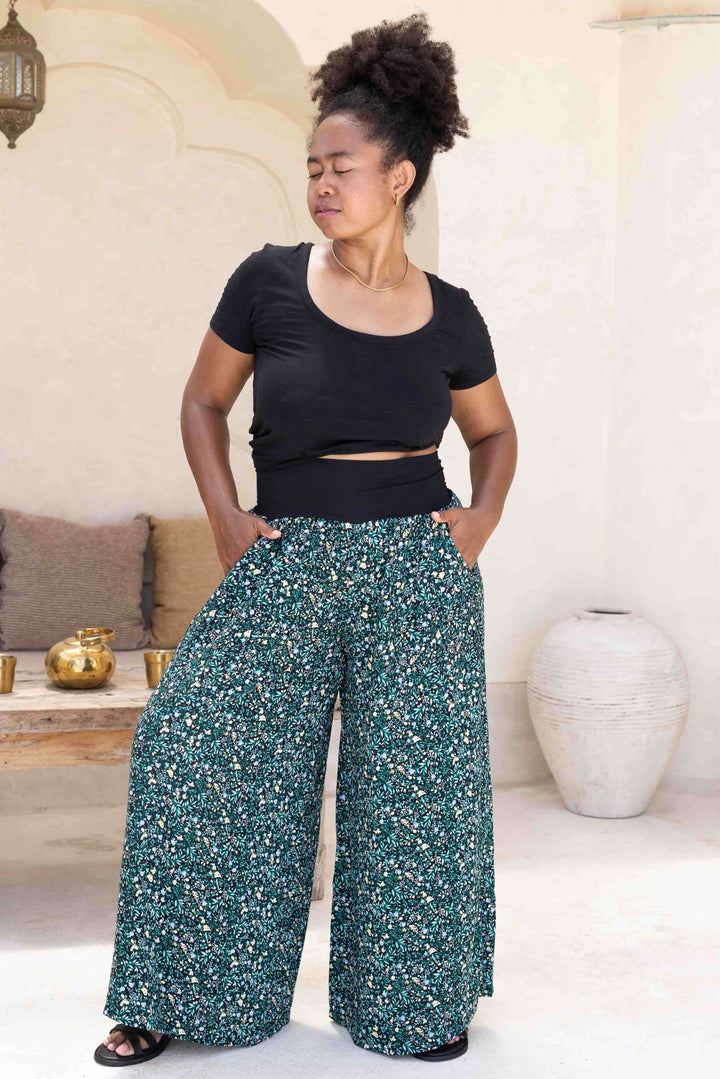 Green Blossom Palazzo Pants
