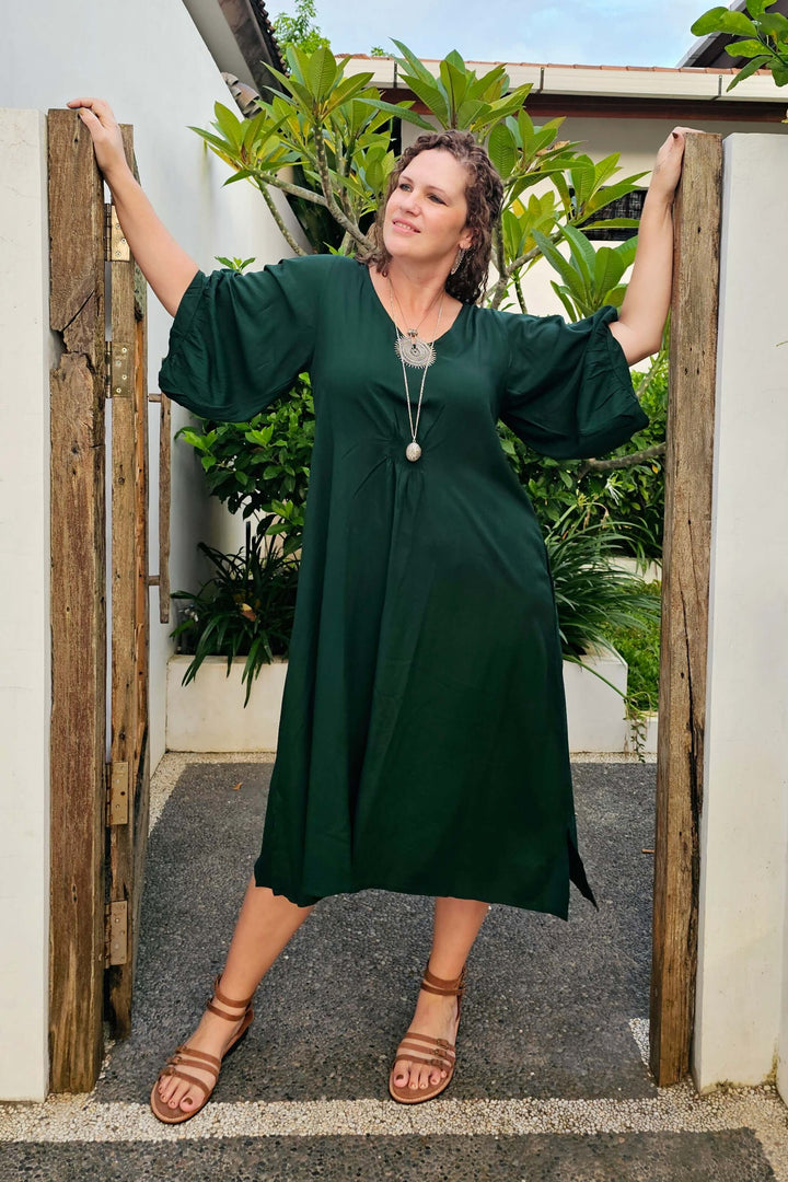 Moody Green Isla Dress with Bell Sleeve
