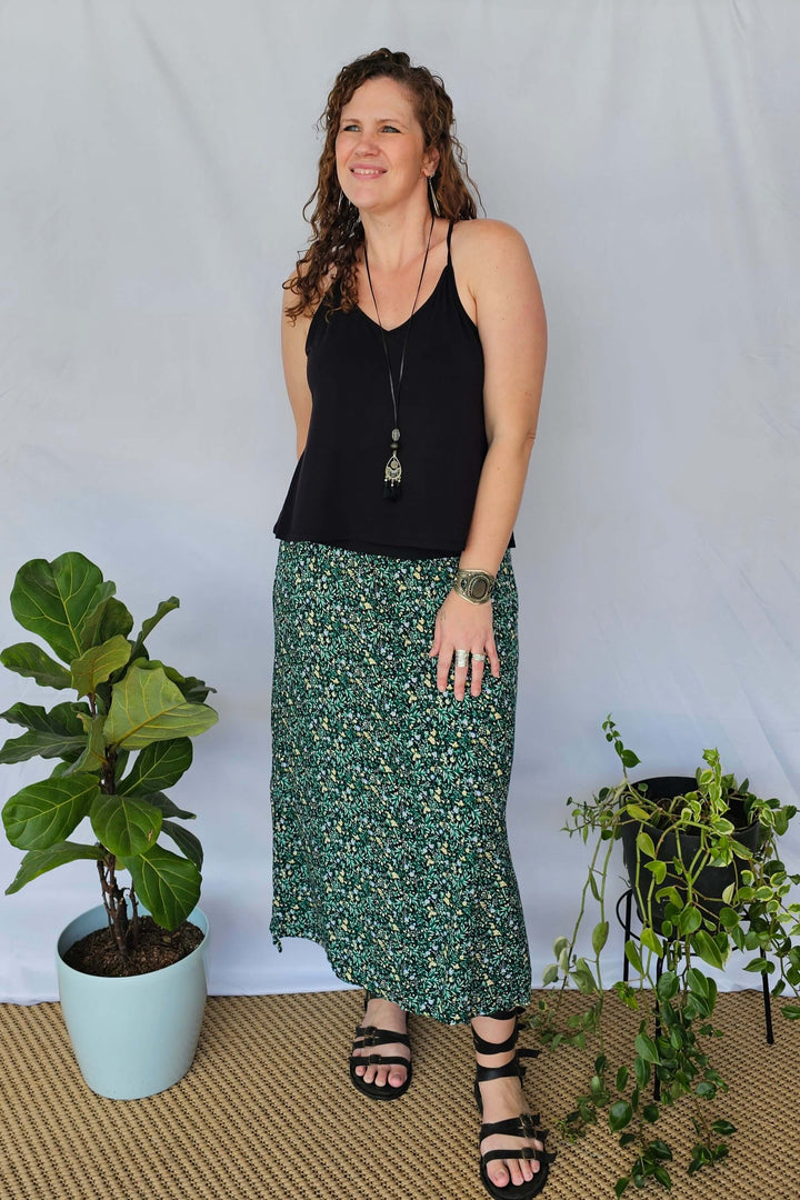 Green Blossom Maxi Skirt