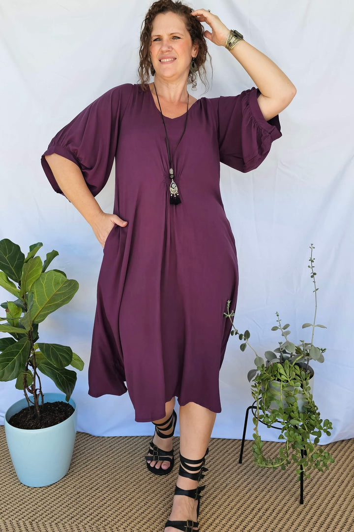 Plum Isla Dress with Bell Sleeve