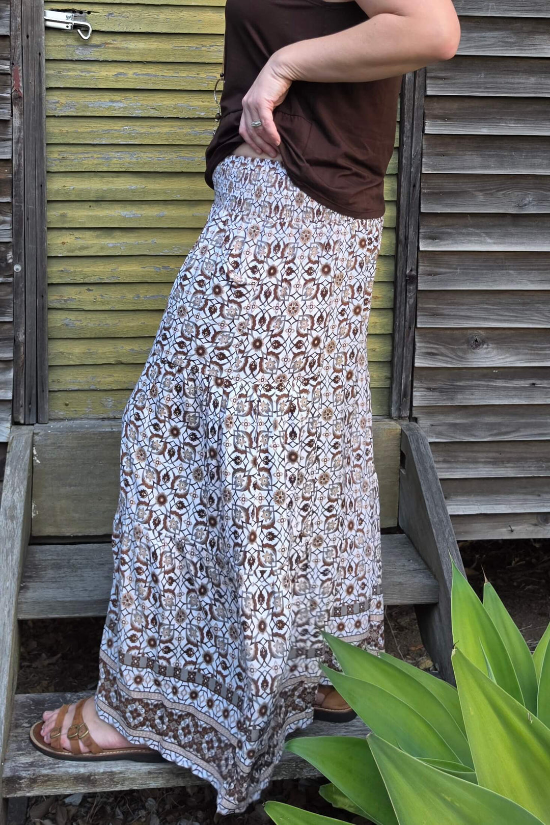 Chocolate Mosaic Frill Pants