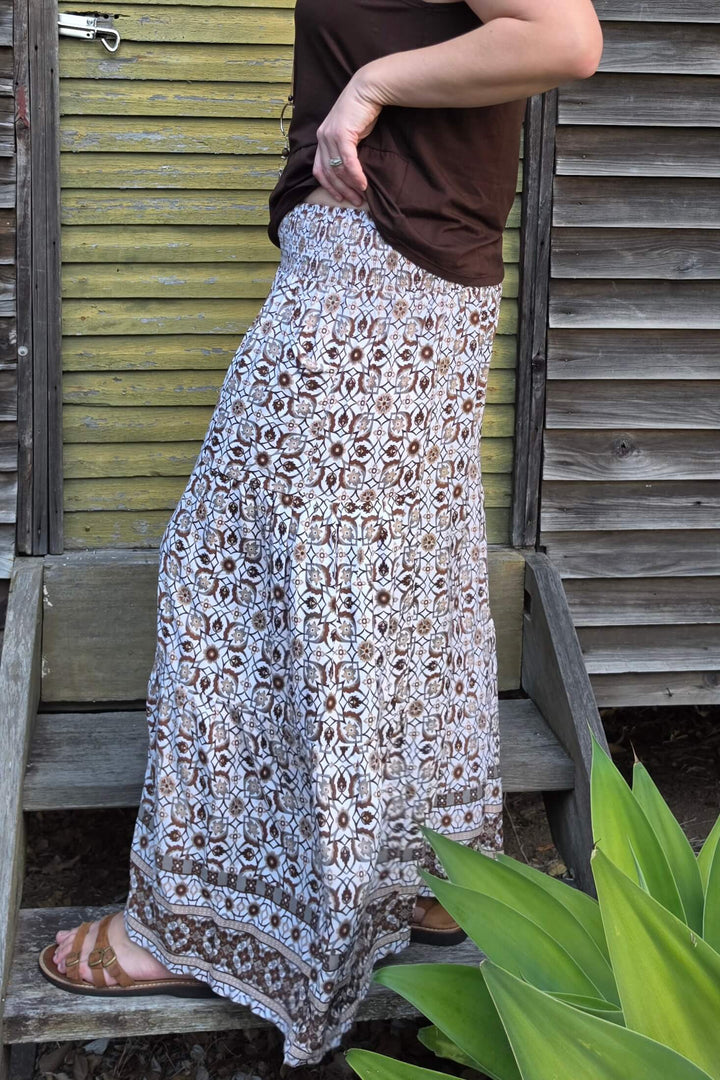 Chocolate Mosaic Frill Pants