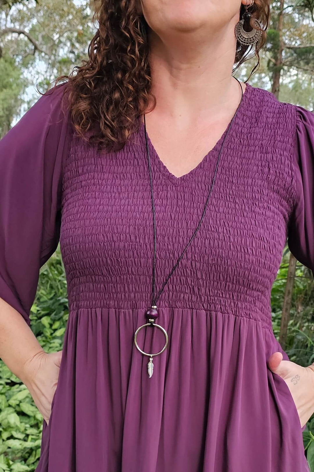 Plum Handmade Hoop Leather Necklace