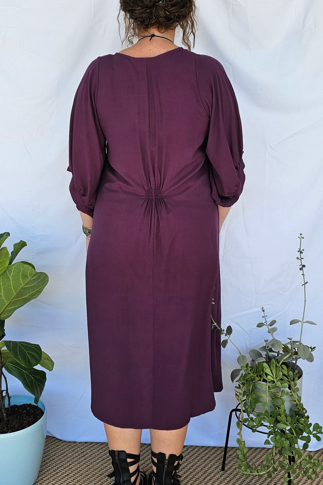 Plum Isla Dress with Bell Sleeve