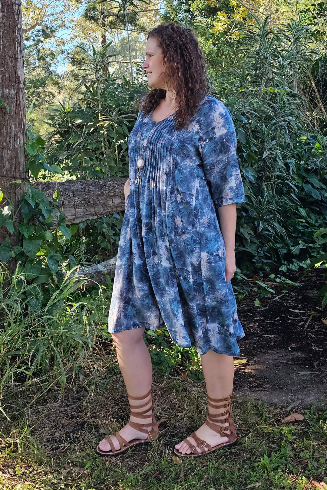 Denim Tube Sleeve Pintuck Dress
