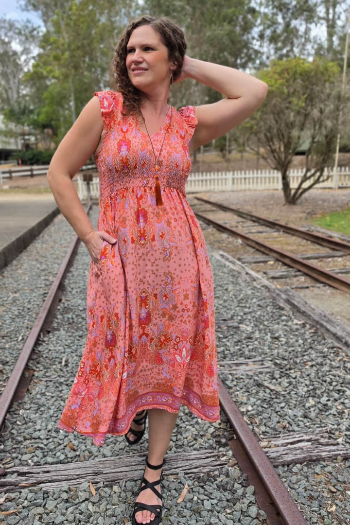 Peach Eden Midi Dress