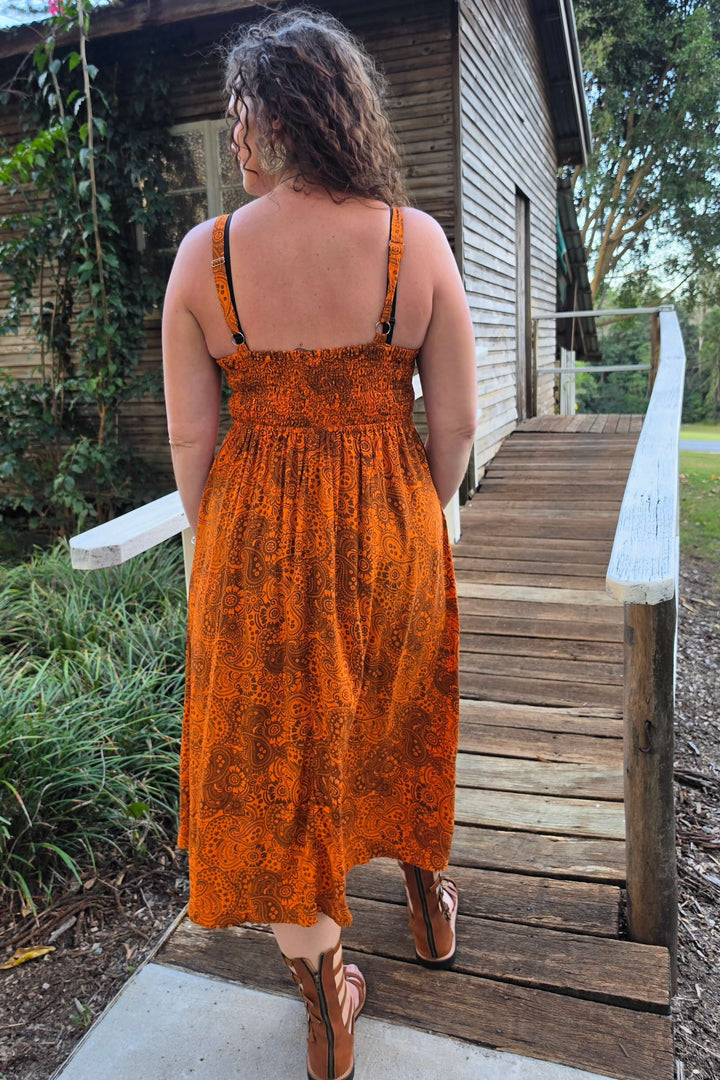 Orange Paisley Lexi Midi Dress