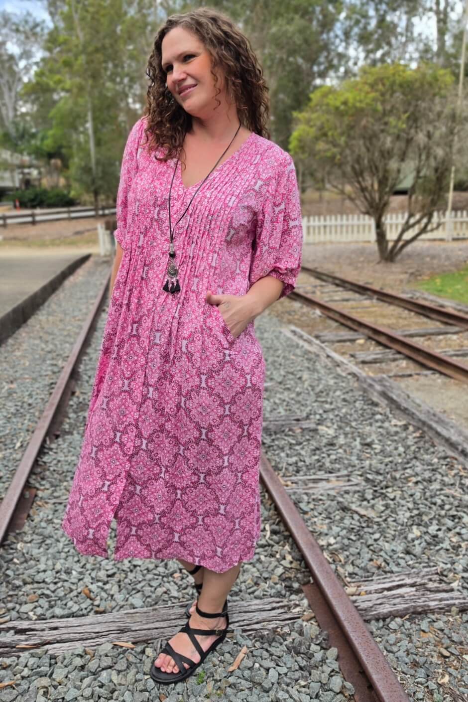 Fuchsia Lattice Thea Maxi Dress
