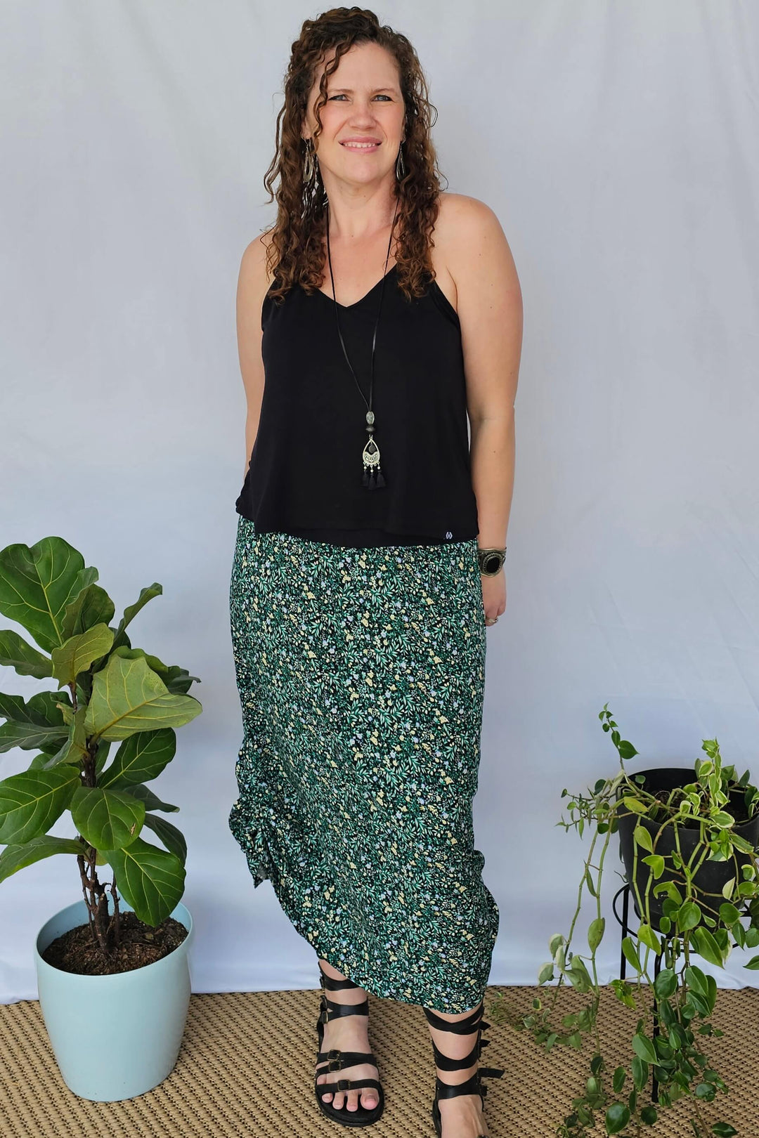 Green Blossom Maxi Skirt