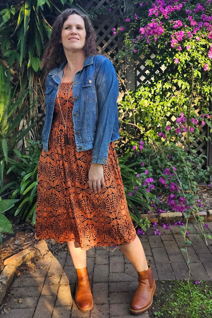 Orange Mandala Ivy Midi Dress
