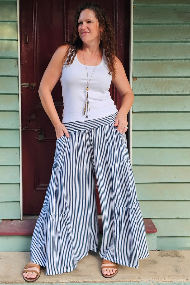 Navy Stripe Frill Pants