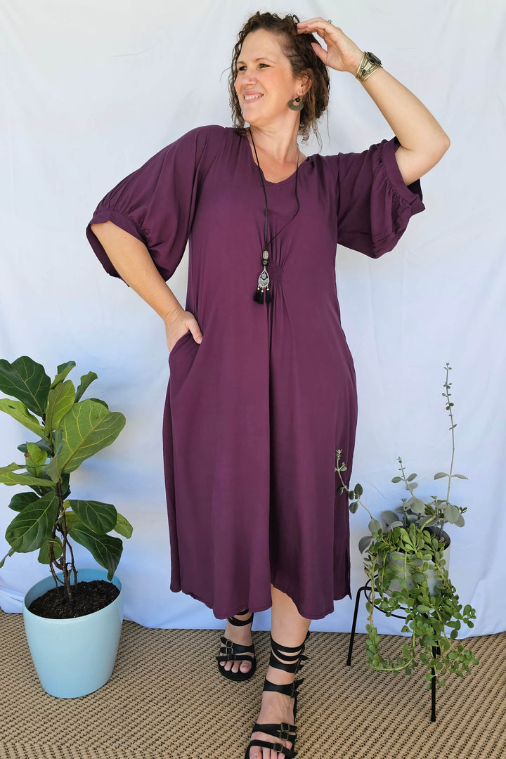 Plum Isla Dress with Bell Sleeve