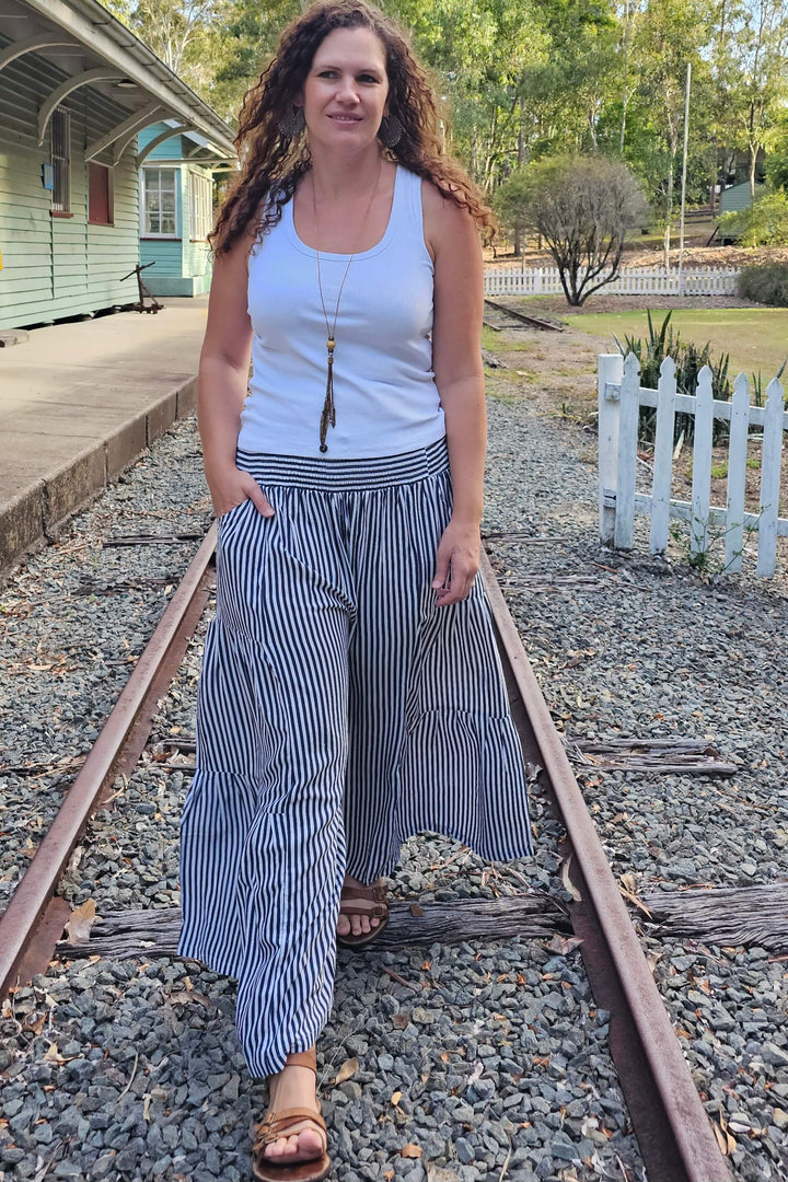 Navy Stripe Frill Pants