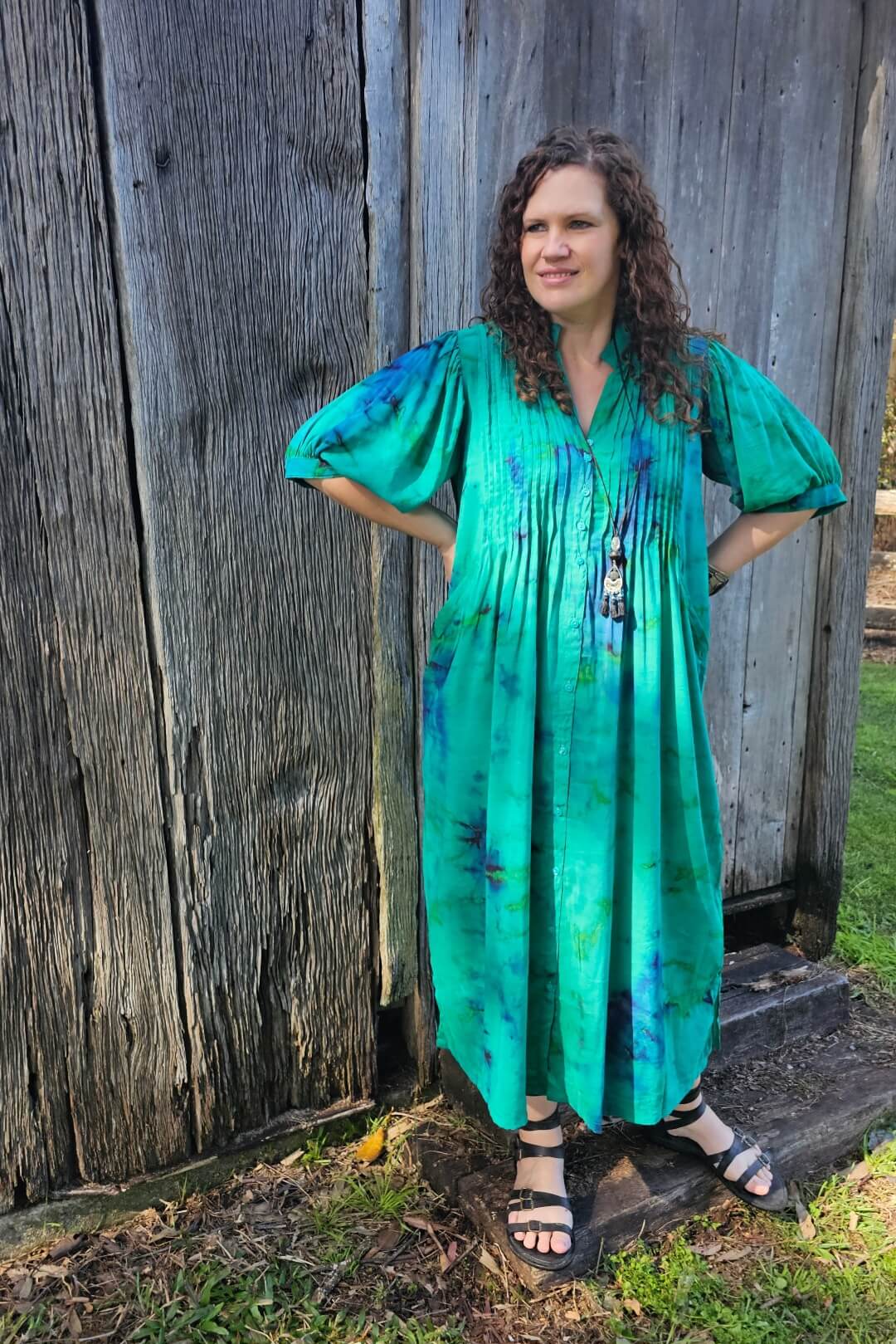 Jade Cotton Maxi Dress with Bell Sleeve
