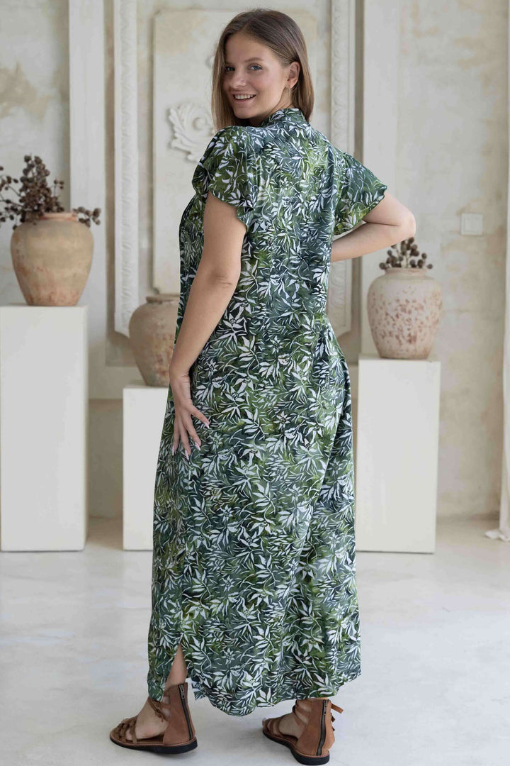 Lush Green Maxi Dress With Frill Sleeve