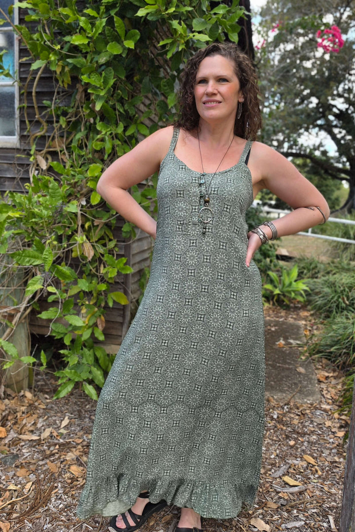 Khaki Rosette Solana Maxi Dress