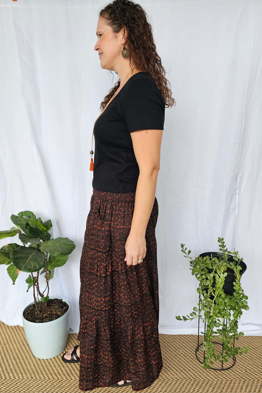 Chocolate Aztec Cotton Frill Pants