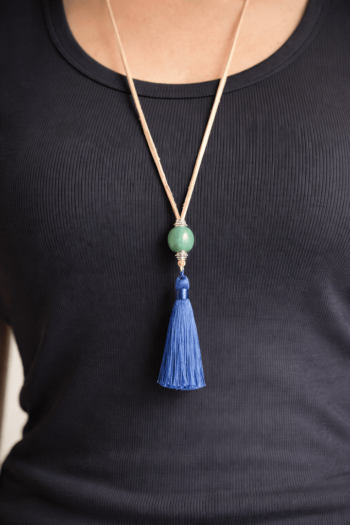 Aqua and Blue Leather Necklace