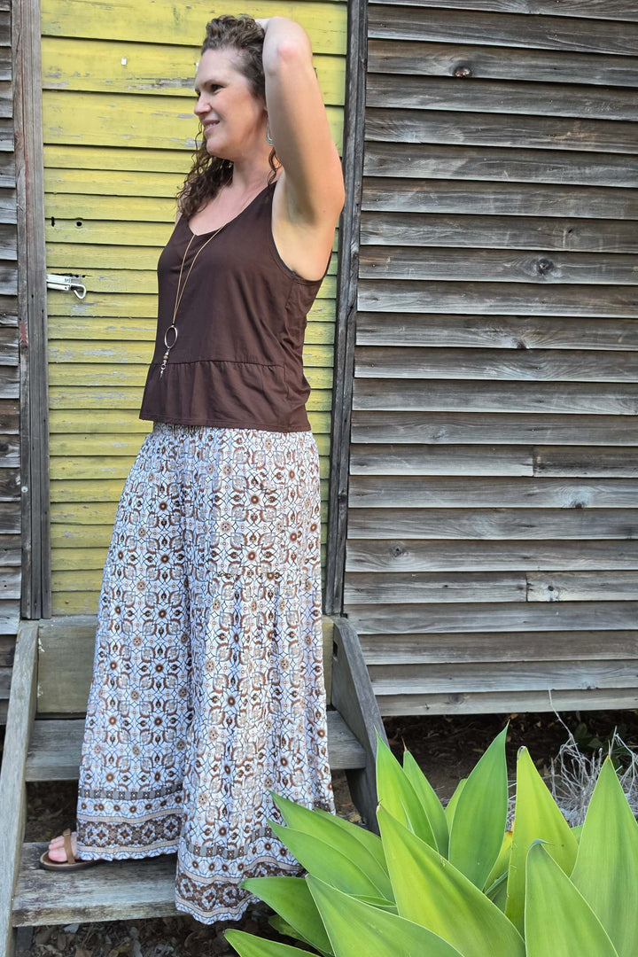 Chocolate Mosaic Frill Pants
