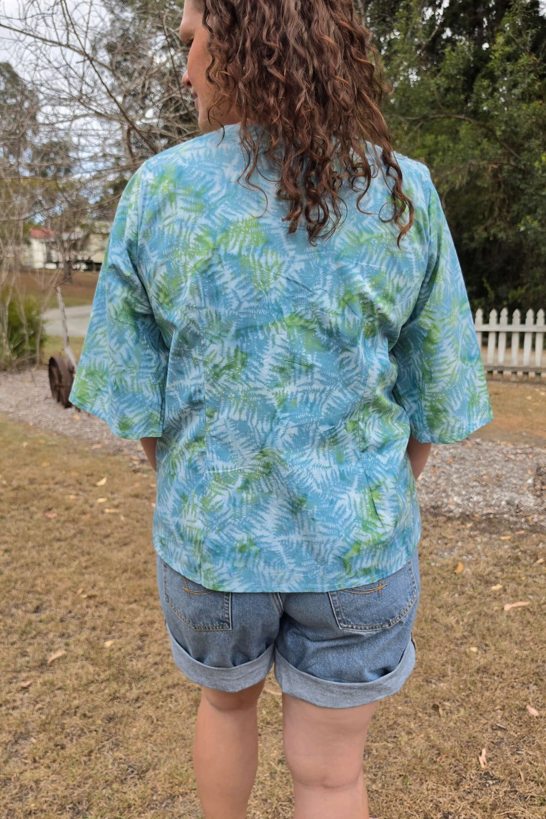 Wild Fern Cotton Top with Flutter Sleeve
