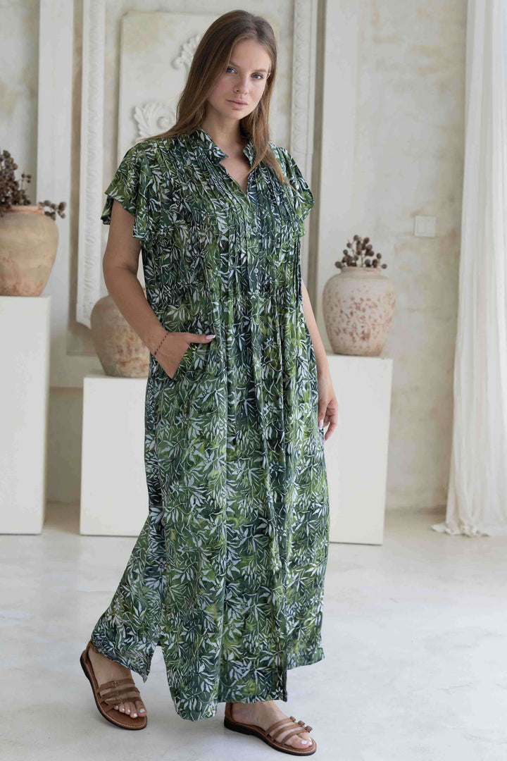 Lush Green Maxi Dress With Frill Sleeve