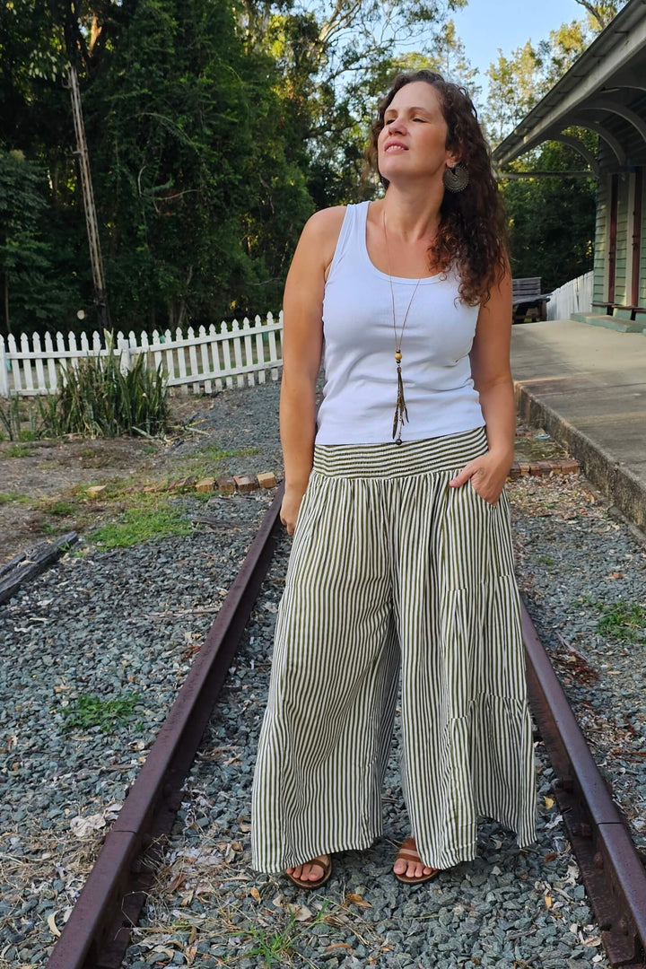 Peridot Stripe Frill Pants