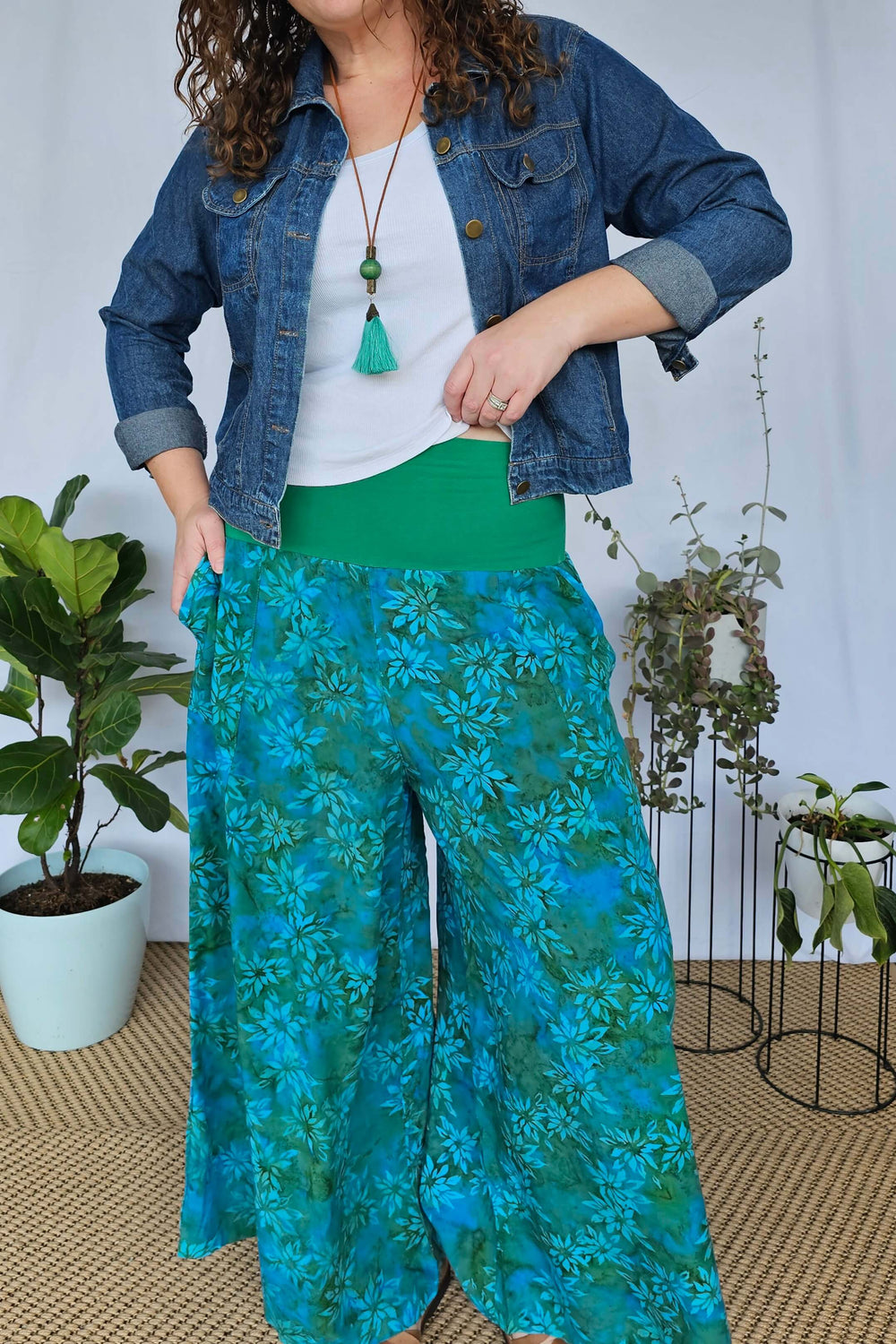 Closer fit image showing waistband support and relaxed leg cut
