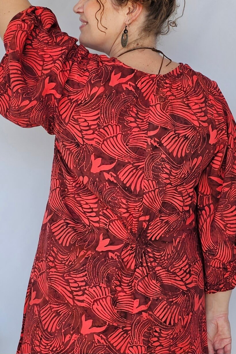 Back view of Isla bell sleeve top in wine shades – sizes 16–24