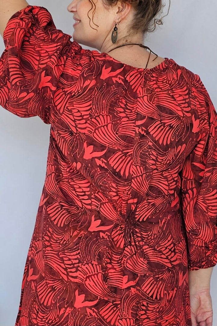 Back view of Isla bell sleeve top in wine shades – sizes 16–24